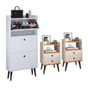 Ver imagem 1 de Kit Sapateira Vertical 3 Gavetas Basculantes Branco 2 Mesinhas Canto Quarto Nicho Off White/Cinamomo
