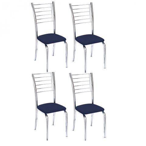 Kit 4 Cadeiras Iara Cromada para Cozinha-Corino Azul-Gat Magazine