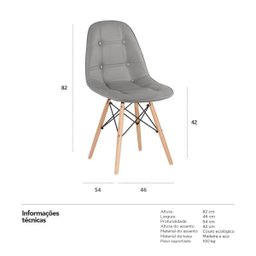 Kit 3 Cadeiras Estofadas Eames Eiffel Botonê - Cinza - Base de Madeira Clara - 7