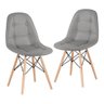 Kit 2 Cadeiras Estofadas Eames Eiffel Botonê - Cinza - Base de Madeira Clara - 1