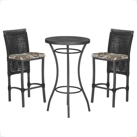Mesa Bistrô e 2 Banquetas Roma Preta Corda Náutica Estofado 6 Trama Original