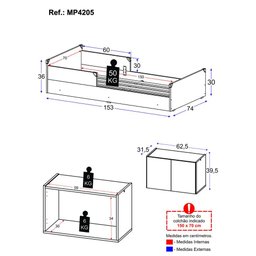 Minicama Infantil Montessoriana e Mesa Cabeceira 2 Portas Multimóveis Mp4205 Branca - 2