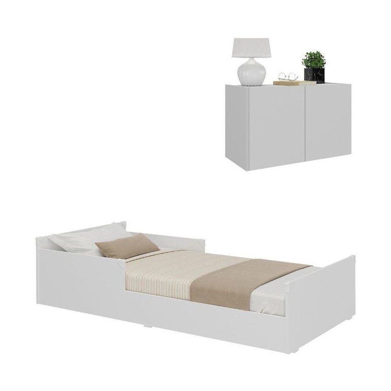 Minicama Infantil Montessoriana e Mesa Cabeceira 2 Portas Multimóveis Mp4205 Branca