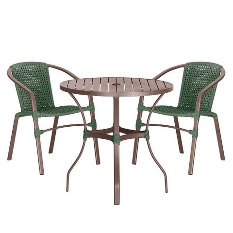 02 Cadeiras Floripa e Mesa Roma 80cm Marrom e Corda Nautica Trama Original