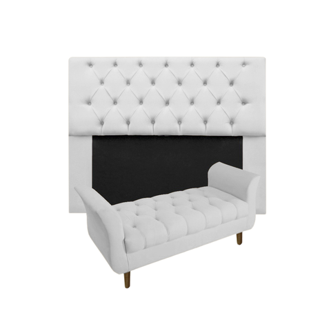 Conjunto Cabeceira Mirage com Recamier Grécia Casal 140 cm Suede Branco