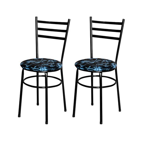 2 Cadeiras para Mesa Epoxi Preta Assento Floral:floral Preto