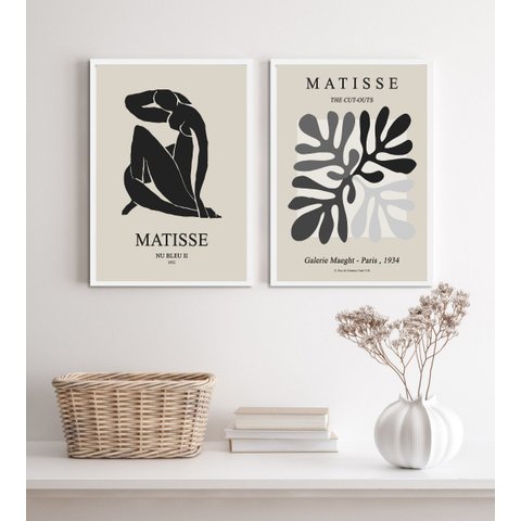 Kit 2 Quadros Minimalistas Preto e Cinza matisse 45x34cm:madeira Preta