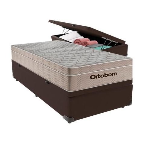 Cama Box Baú Airtech Solteiro Colchão de Molas Ensacadas Ortobom 88x188x60cm