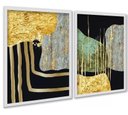 Ver imagem 2 de Kit 2 Quadros Modernos Abstratos Contemporâneos 33x24cm - com Vidro:moldura Preta