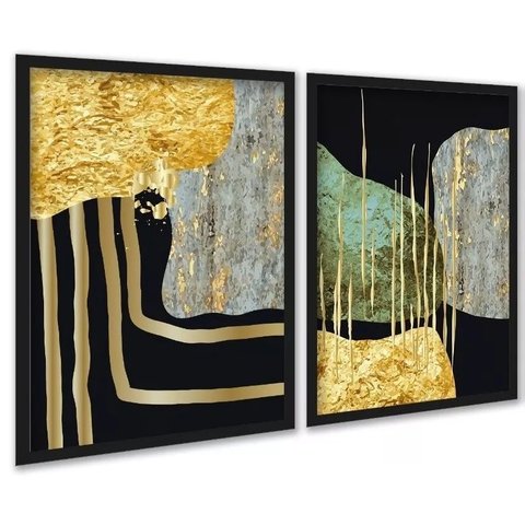 Kit 2 Quadros Modernos Abstratos Contemporâneos 33x24cm - com Vidro:moldura Preta