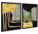 Ver imagem 1 de Kit 2 Quadros Modernos Abstratos Contemporâneos 33x24cm - com Vidro:moldura Preta