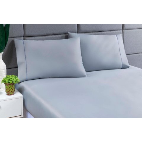 Jogo Lençol 400 Fios Ponto Palito Cama Casal 3pçs Poliéster - Cinza