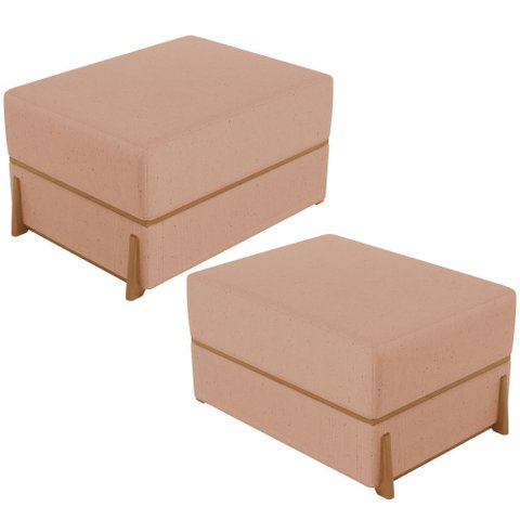 Kit 02 Puffs Decorativo Retangular para Sala de Estar Domus L02 Linho Rosê - Lyam Decor