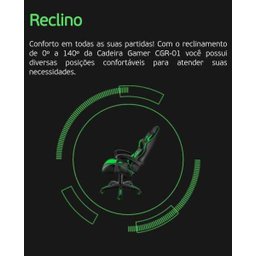 Cadeira Gamer Reclinável 140 Graus com Rodinhas Xzone Cgr-01 Preto Verde - 4