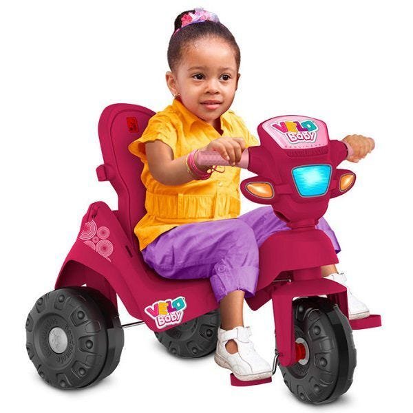 Triciclo Motinha Infantil C/ Capota Rosa Passeio E Pedal Bel