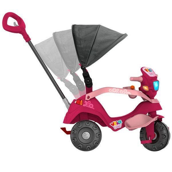 Triciclo Motinha Infantil C/ Capota Rosa Passeio E Pedal Bel