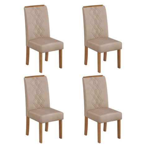Conjunto Kit com 4 Cadeiras de Jantar Estofadas Ayla MDF Freijó Veludo Creme DJ Móveis