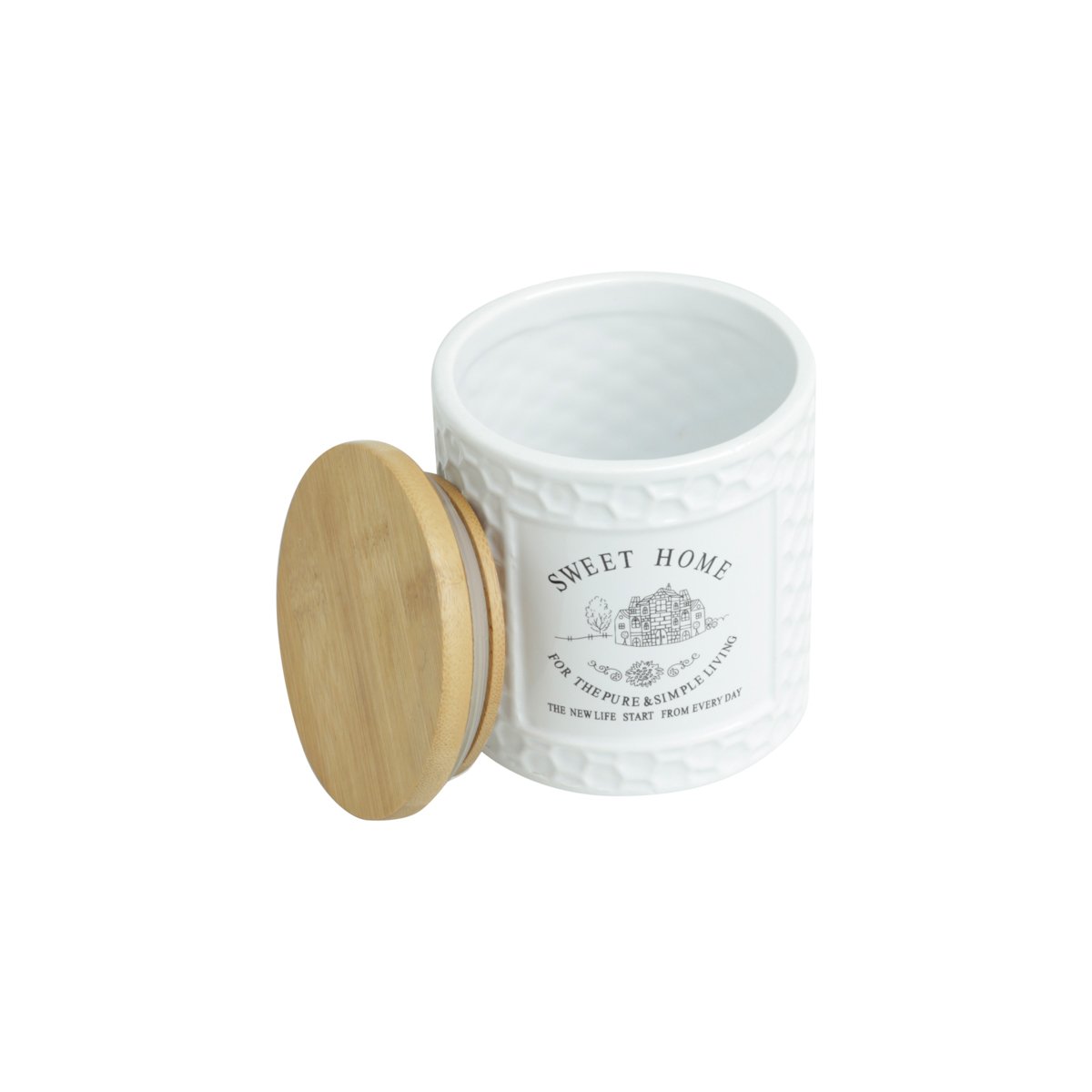 Pote de Cerâmica C/Tampa de Bambu Sweet Home Colmeia Branco 500ml Bon Gourmet - 3
