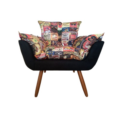 Poltrona Decorativa Opala Suede Composê Cerveja Pés Madeira Ms Decor