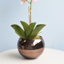 Ver imagem 3 de Arranjo de Orquídea Artificial Rosa 3D no Vaso de Vidro Bronze Médio