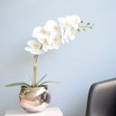 Ver imagem 4 de Arranjo de Orquídea Artificial Branca 3D no Vaso de Vidro Rose Gold Médio