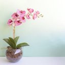 Ver imagem 1 de Arranjo de Orquídea Artificial Rosa 3D no Vaso Transparente Médio