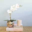 Ver imagem 4 de Arranjo Artificial de Orquídea de Silicone Branca no Vaso Rose Gold Pequeno