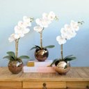 Ver imagem 6 de Arranjo Artificial de Orquídea de Silicone Branca no Vaso Rose Gold Pequeno