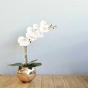 Ver imagem 5 de Arranjo Artificial de Orquídea de Silicone Branca no Vaso Rose Gold Pequeno