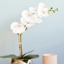 Ver imagem 2 de Arranjo Artificial de Orquídea de Silicone Branca no Vaso Rose Gold Pequeno