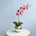 Ver imagem 1 de Arranjo de Orquídea Artificial Rosa 3D no Vaso Prateado Médio
