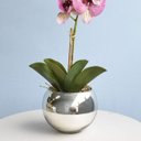 Ver imagem 3 de Arranjo de Orquídea Artificial Rosa 3D no Vaso Prateado Médio