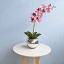 Ver imagem 4 de Arranjo de Orquídea Artificial Rosa 3D no Vaso Prateado Médio