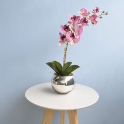 Arranjo de Orquídea Artificial Rosa 3D no Vaso Prateado Médio - 4