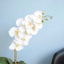 Ver imagem 3 de Arranjo de Orquídea Artificial Branca 3D no Vaso Prateado Médio