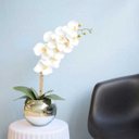 Ver imagem 1 de Arranjo de Orquídea Artificial Branca 3D no Vaso Prateado Médio