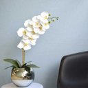 Ver imagem 5 de Arranjo de Orquídea Artificial Branca 3D no Vaso Prateado Médio
