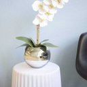 Ver imagem 4 de Arranjo de Orquídea Artificial Branca 3D no Vaso Prateado Médio