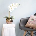 Ver imagem 2 de Arranjo de Orquídea Artificial Branca 3D no Vaso de Vidro Bronze Médio