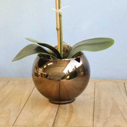 Arranjo de Orquídea de Silicone Branca no Vaso de Vidro Bronze Pequeno - 2