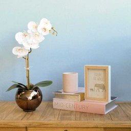 Arranjo de Orquídea de Silicone Branca no Vaso de Vidro Bronze Pequeno - 6