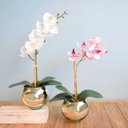 Ver imagem 4 de Arranjo de Orquídea de Silicone Branca no Vaso Prateado Pequeno | Linha Permanente Formosinha