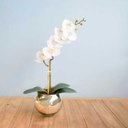 Ver imagem 1 de Arranjo de Orquídea de Silicone Branca no Vaso Prateado Pequeno | Linha Permanente Formosinha