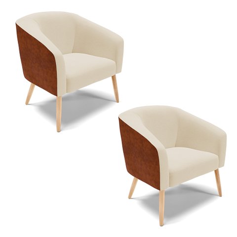 Kit 2 Poltronas Stella Corano Nozes com Linho Bege A19 Pés Palito