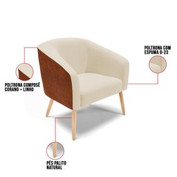 Kit 2 Poltronas Stella Corano Nozes com Linho Bege A19 Pés Palito - 7
