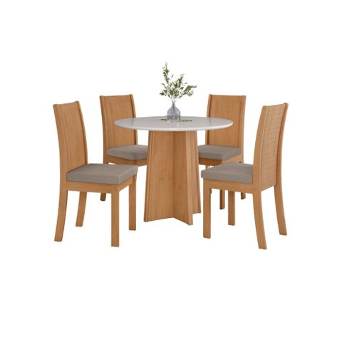 Conjunto Sala de Jantar Mesa Celebrare Tampo Vidro Redondo 100 Tampo Vidro Off White com 4 Cadeiras 