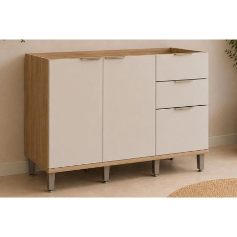 Gabinete Cozinha Modulado Balcão p/ Pia Bless 2PT 3g 120cm Jequitiba/Off Linea