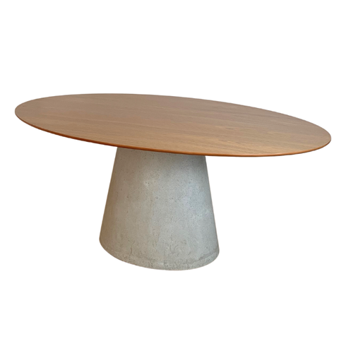 Mesa de Jantar Cone Oval 120x80 Cm Base Cimento Concreto Tampo Freijó Linn Design Decor Mesa de Jant