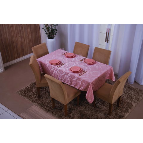 toalha de mesa retangular 6 lugares jacquard 1,35x2,00:rosa