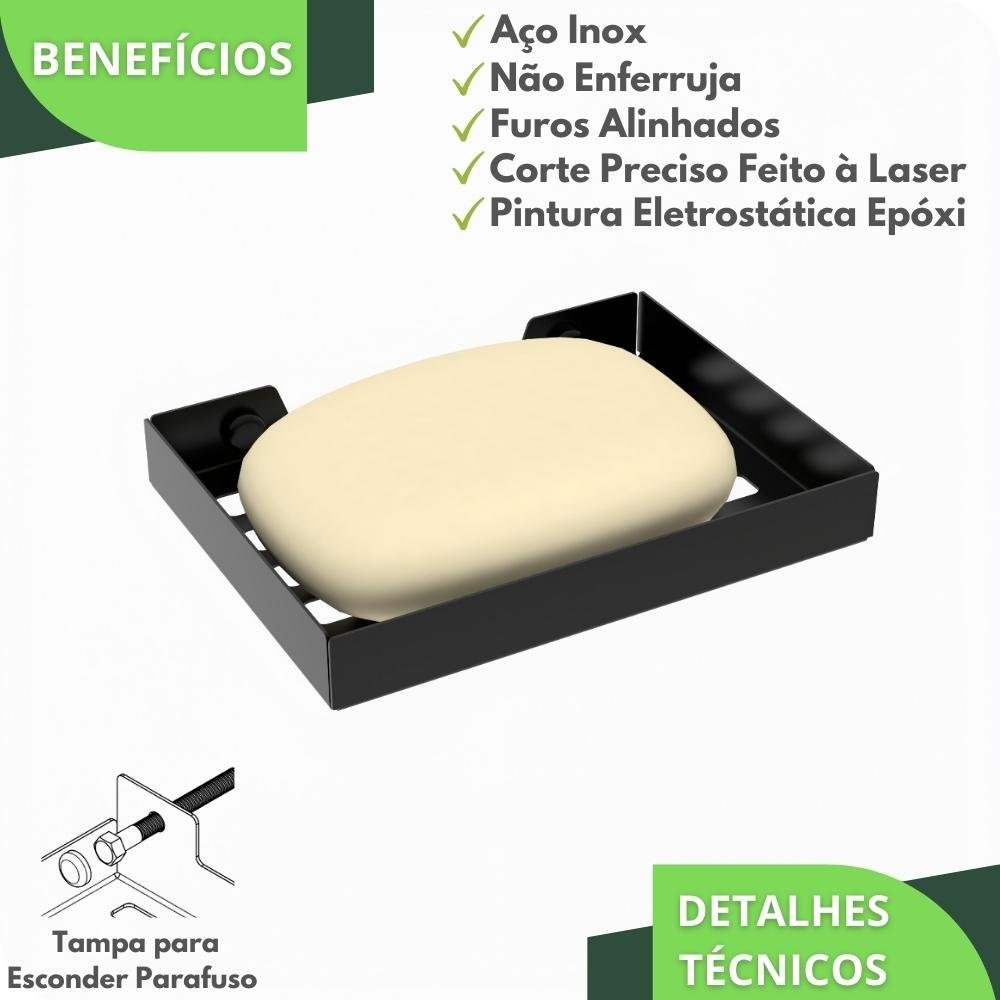 Kit Porta Sabonete e Shampoo Parede Para Banheiro Preto Plus - 4